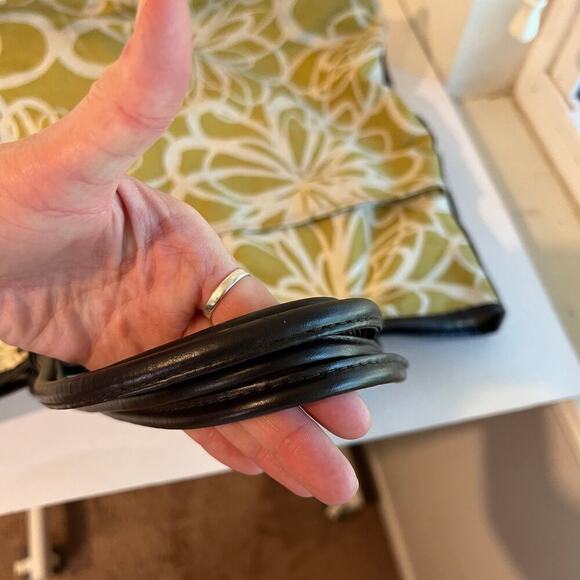 Large Yellow Retro Floral Beach Summer Brown Vegan Leather Trim Tote Bag - Picture 10 of 16